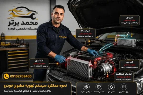 محلهای رایج نشتی در سیستم کولر خودرو